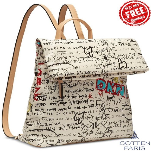 Tilly Graffiti Foldover Backpack White Graffiti/Gold Women\'s Bag